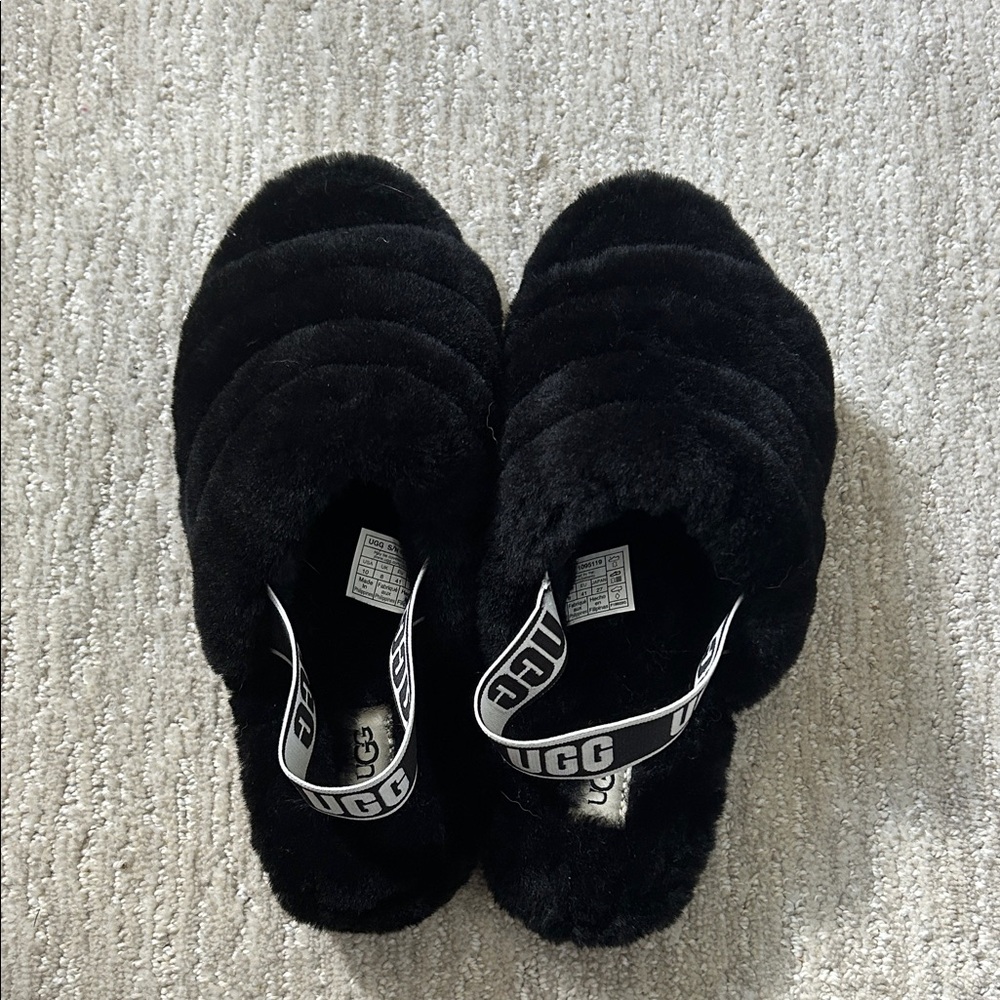 UGG Black Fluffy Slippers